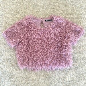ZARA Pink Shaggy Crop Sweater